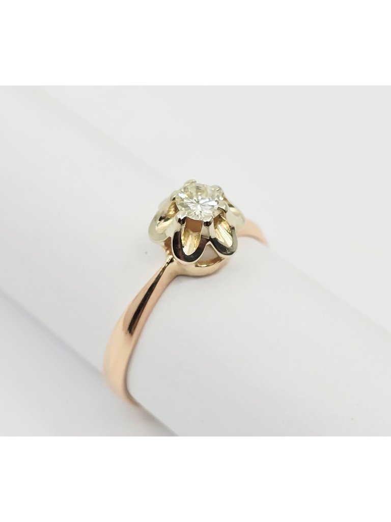 Amazing 14k Two Tone Multi Color Gold Solitaire Diamond Engagement Ring  Size 7